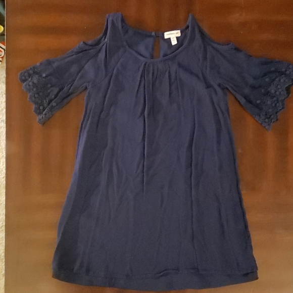 Monteau Open Shoulder Dress Navy Girls Size 7 - Picture 1 of 4
